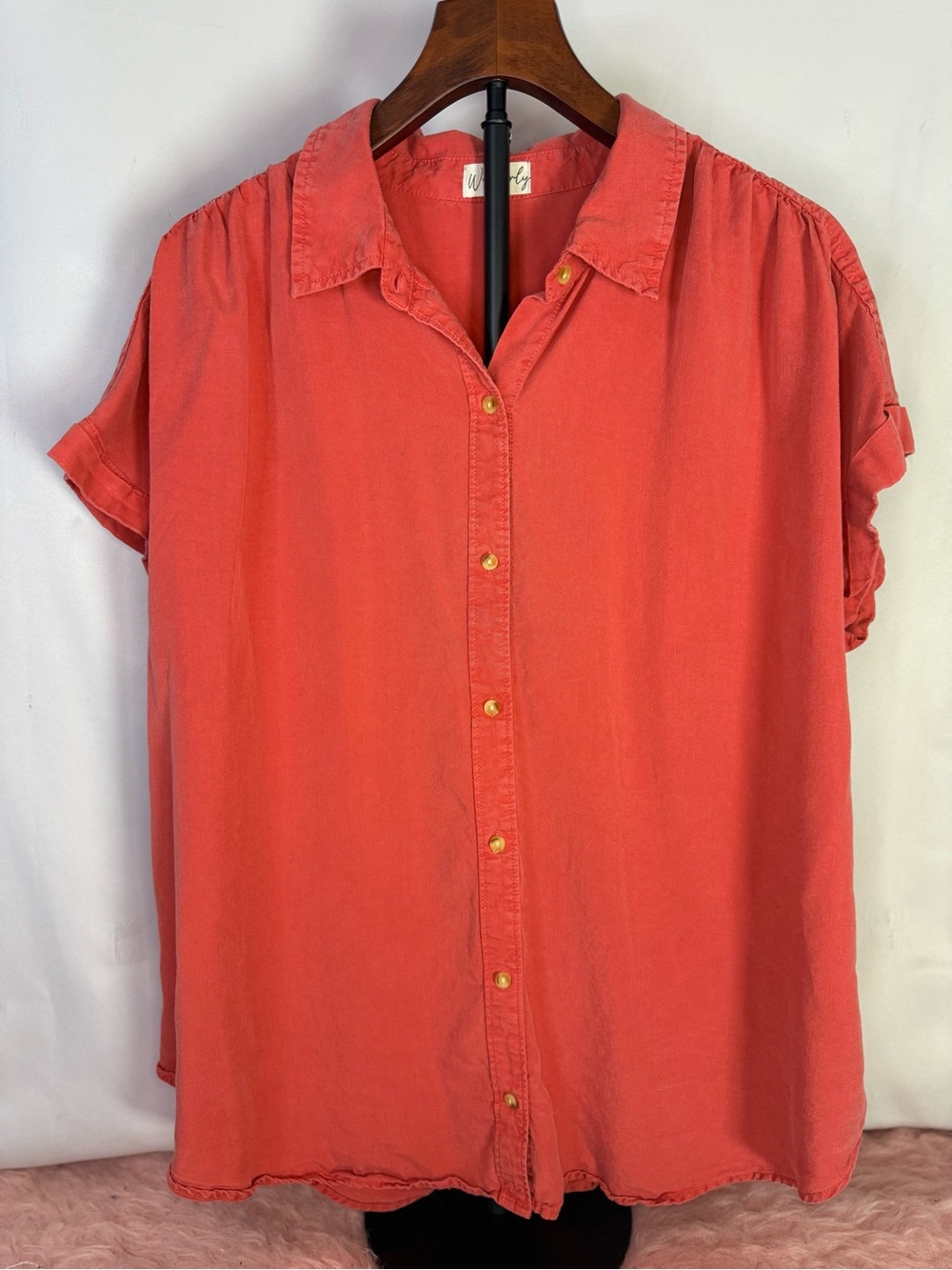 Wonderly - Coral Button-Front Lightweight Short Sleeve Shirt - Size 2X